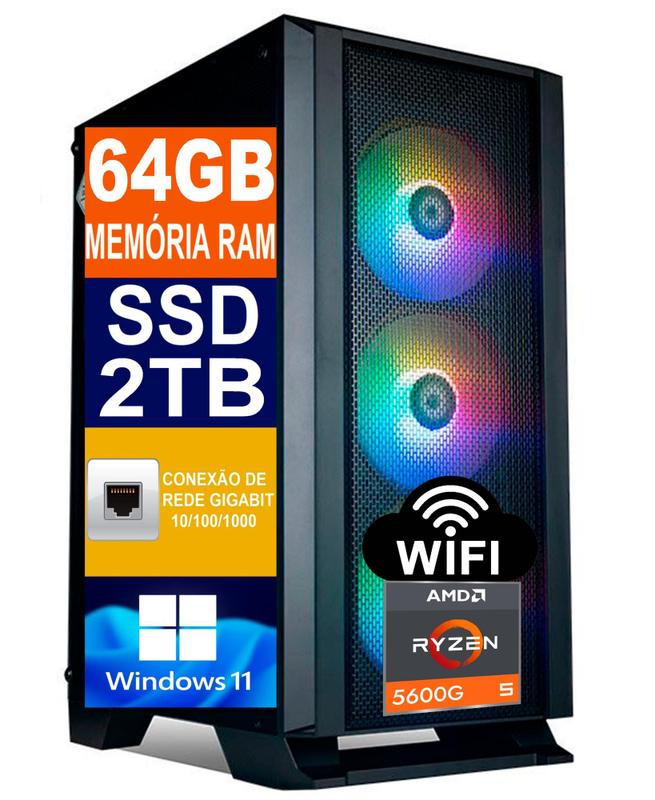 Pc Gamer Cpu Ryzen 5 5600g / Ssd 2tb / 64gb Memória Ram - Tech